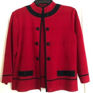 Ming Wang red and black jacket.